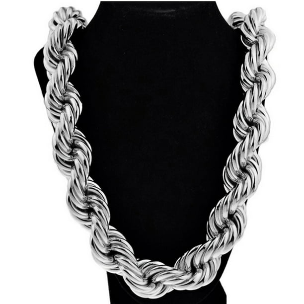 Mens Huge Rope Hip Hop Chain 30MM  x 30" Inch Silver Tone Hollow Dookie Necklace 
